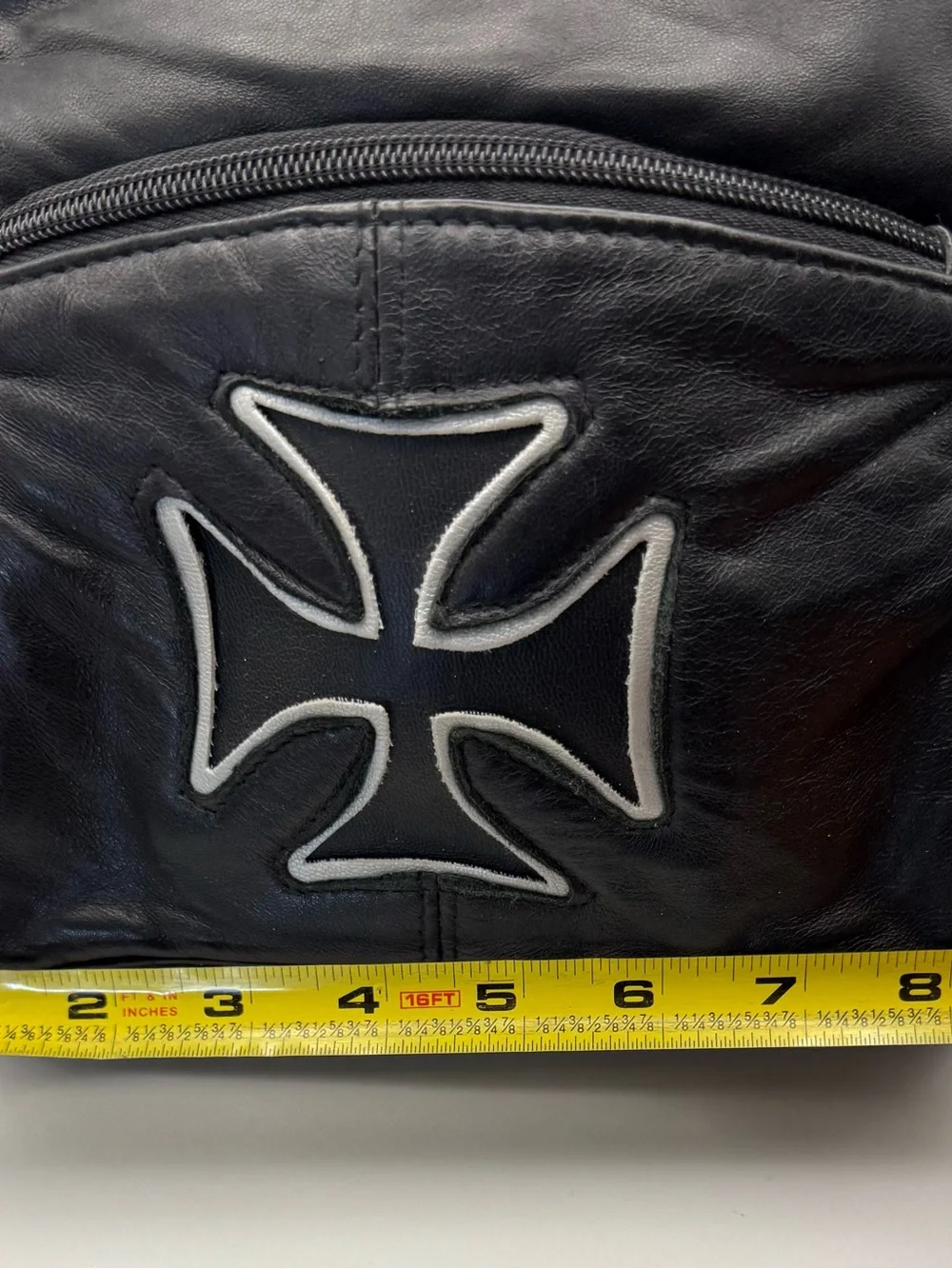Black Leather Cross Accent Sling Bag / Backpack